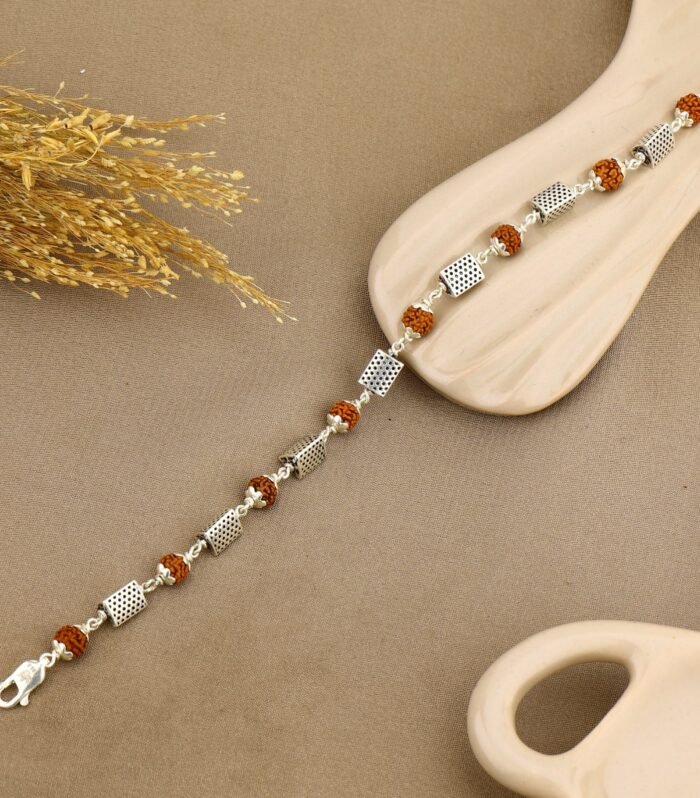 Rudraksha and Triangle Silver Beads Bracelet