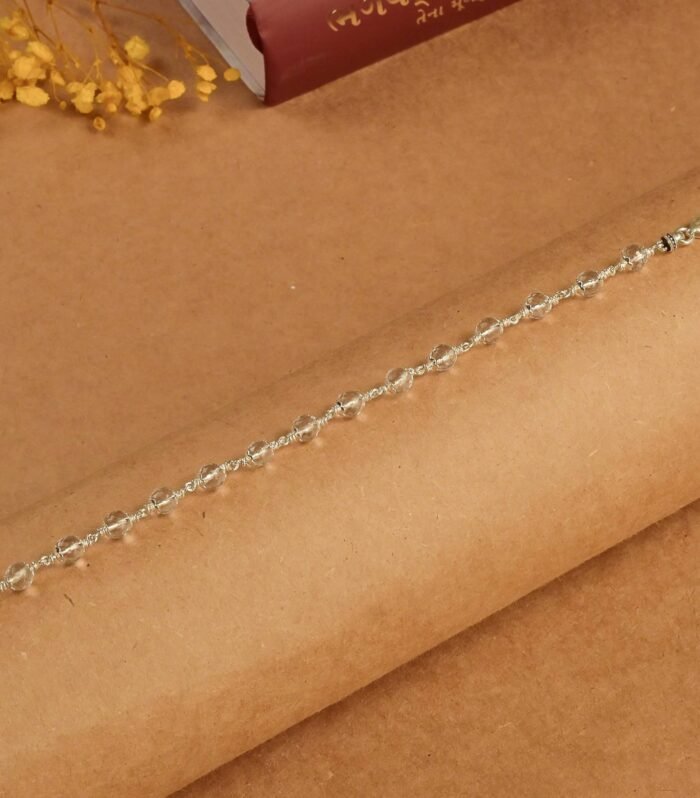 5-6 MM Sphatik Diamond Cut Beads Silver Bracelet