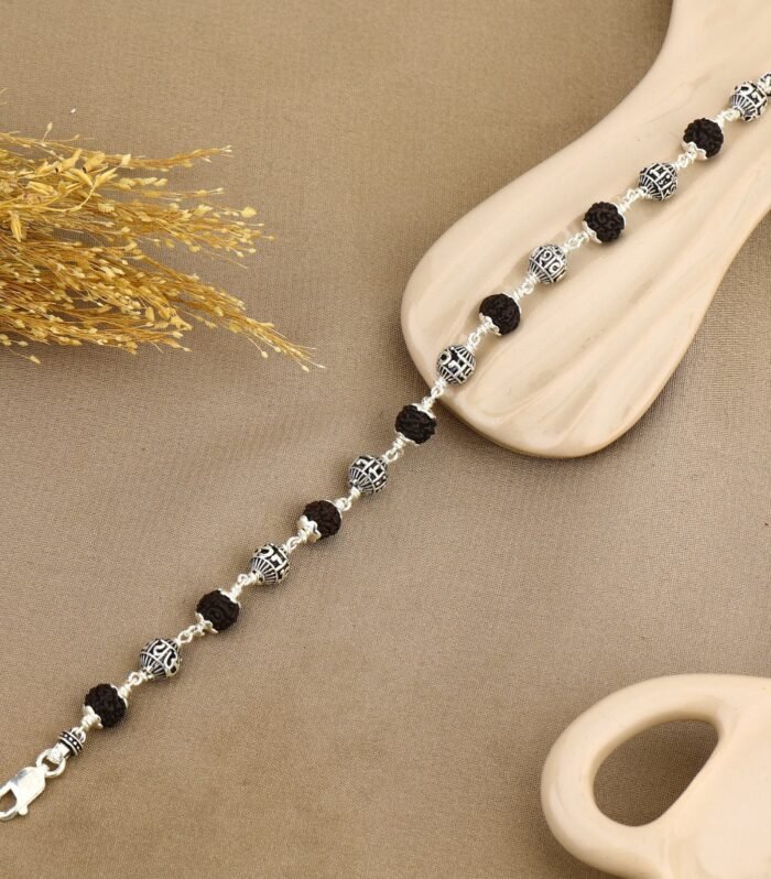 Black Rudraksha with Om Namah Shivay Silver Bracelet