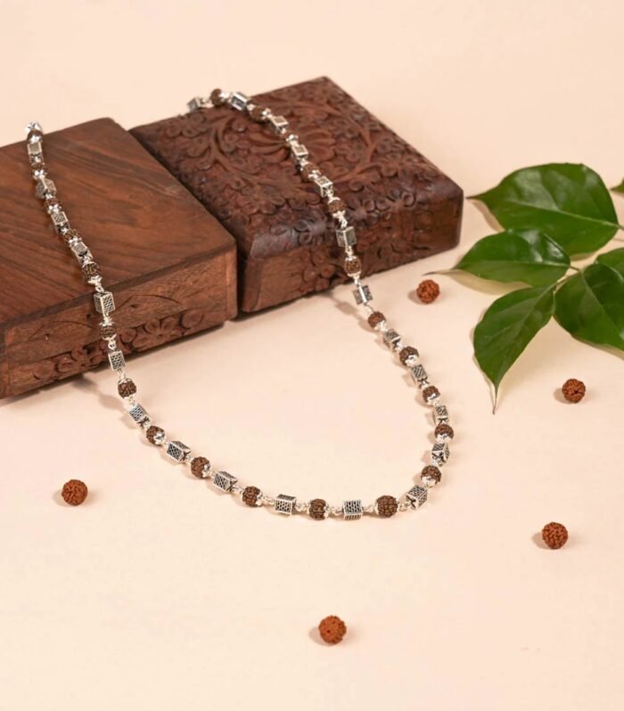 Rudraksha Silver Mala (Square Bead)
