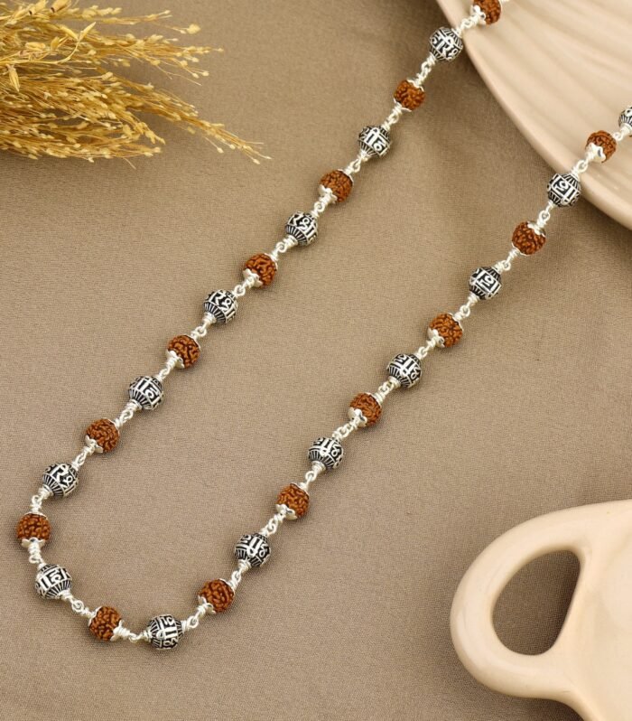 Rudraksha With Shree Hari Beads Silver Mala
