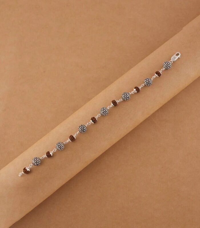 Rudraksha Silver Hollow Round Beads Bracelet.