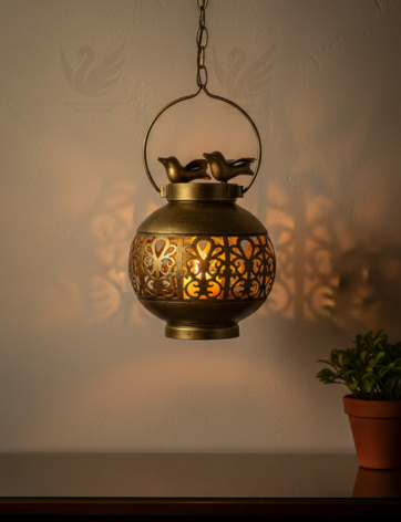 Metal Hanging Lantern with Birds