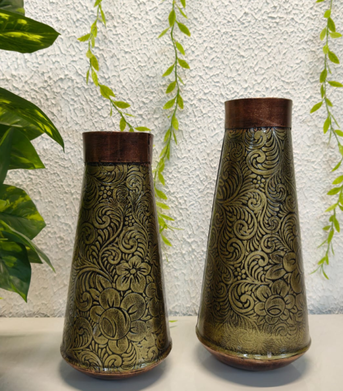 Antique Floral Embossed Bottle Pot Set (Set of 2)