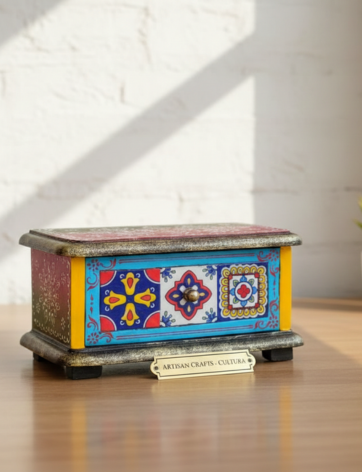 Handcrafted Wooden Decorative Storage Box – Colorful Folk Art Design