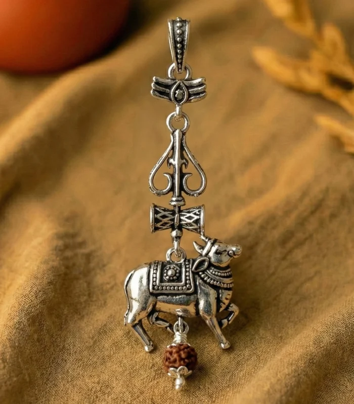 Nandi Trishul Silver Pendant