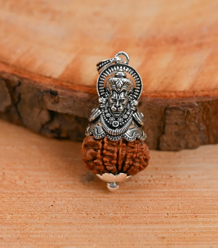 Hanumanji Silver Pendant with 5 Mukhi Nepali Rudraksha