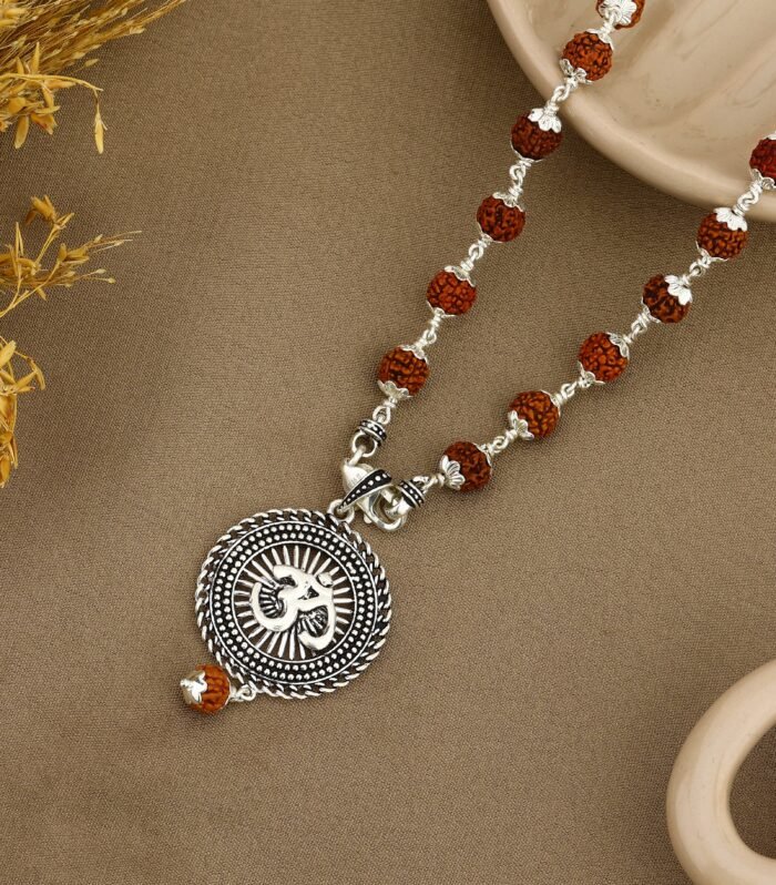 Sacred Surya Om Rudraksha Silver Pendant