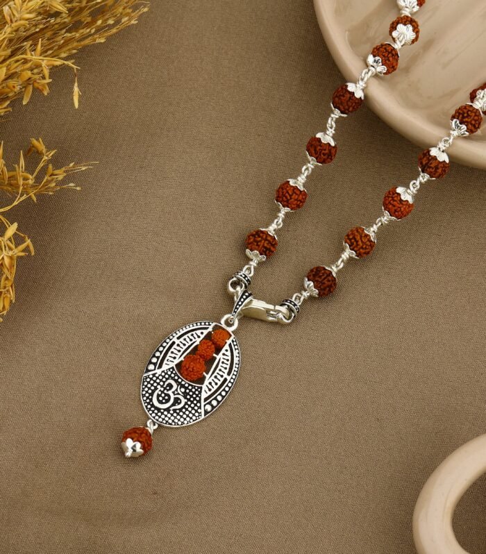 Om Rudraksha Beads Silver Pendant
